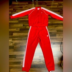 Adidas Red Tracksuit Top and Bottom, X Large